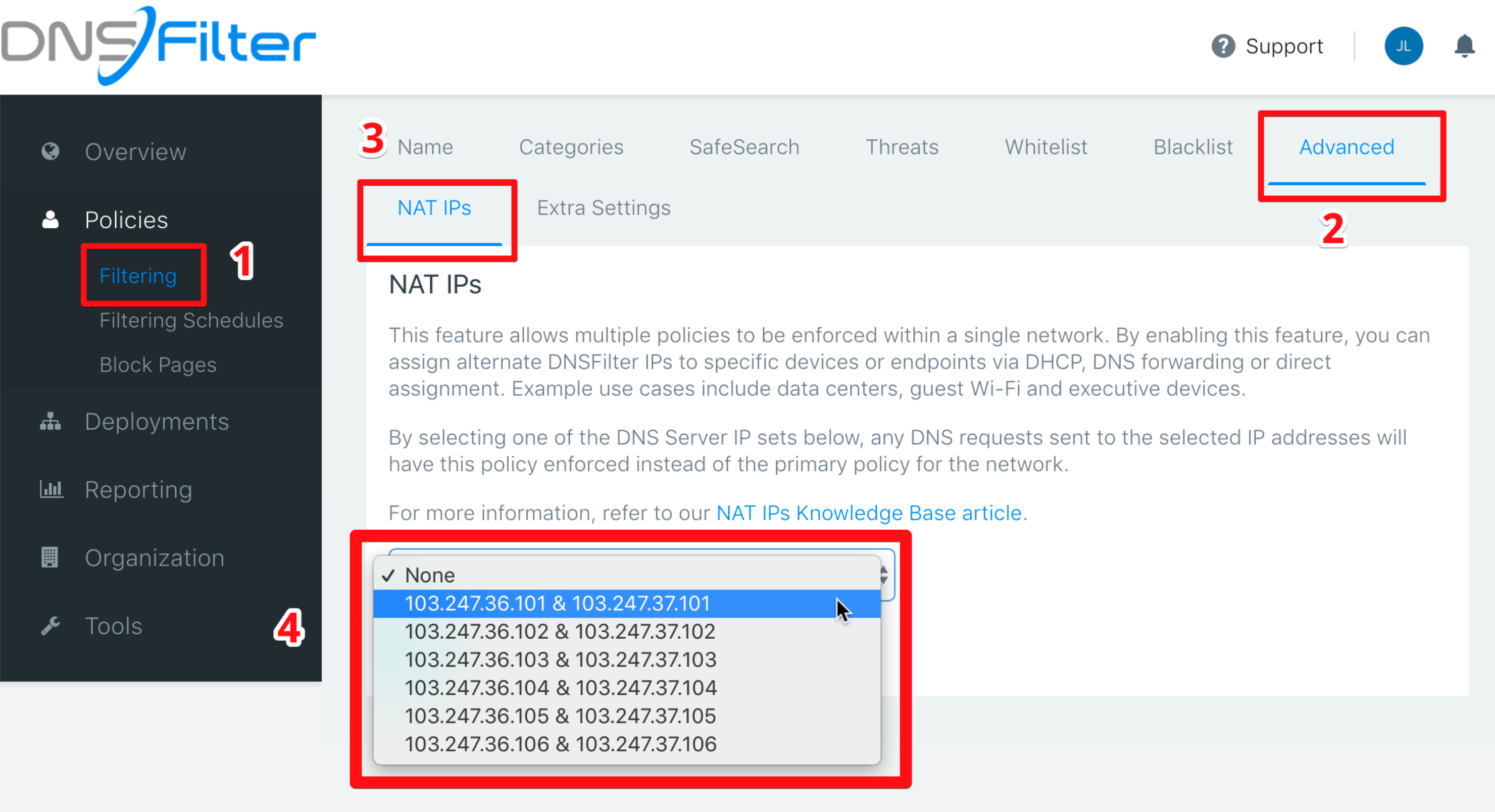 Create a NAT IP policy DNSFilter