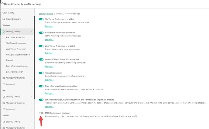 Kaspersky Cloud Security Setting